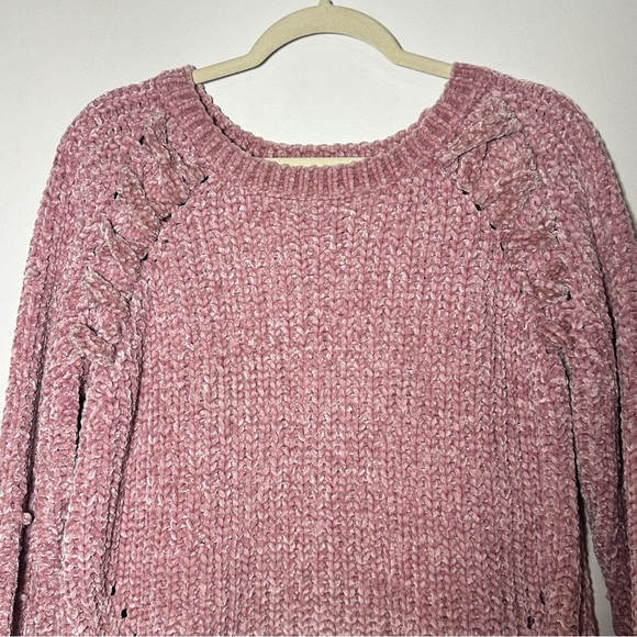 Renjo Pink Women's Sweater with Shoulder Design CottageCore Cable Medium - Picture 2 of 6